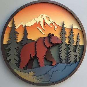 Grizzly Bear Paper Cut Art Wall Hanging